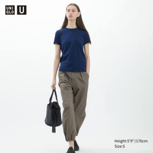 Uniqlo U Crew Neck Short Sleeved Women's T Shirts Navy | PVIADR712