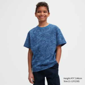 Uniqlo Ultra Stretch Dry-ex Printed Crew Neck Short Sleeved Kids' T Shirts Blue | UXMTVE463