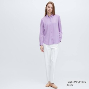 Uniqlo Viscose Long Sleeved Women's Blouse Purple | IATLVX273