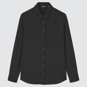 Uniqlo Viscose Long Sleeved Women's Blouse Black | CUEPOW365