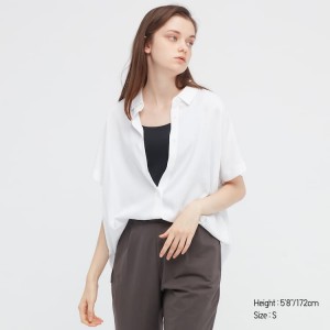 Uniqlo Viscose Short Sleeved Women's Blouse White | FMOLNW315