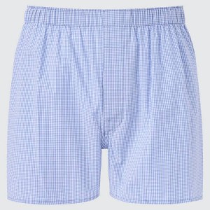 Uniqlo Woven Checked Boxer (2021 Season) Men's Underwear Blue | NYCOWA472