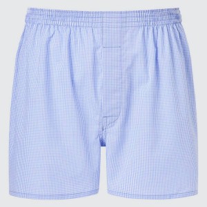 Uniqlo Woven Checked Boxer Men's Underwear Blue | FCJPLR976