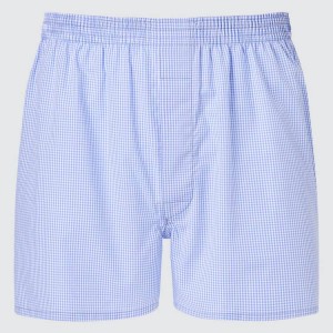 Uniqlo Woven Gingham Checked Boxer Men's Underwear Blue | LUYSPJ701