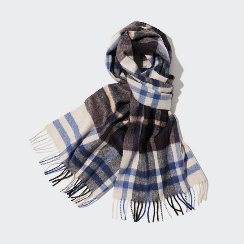 Uniqlo 100% Cashmere Checked Women\'s Scarves Light Grey | OKIFWU715