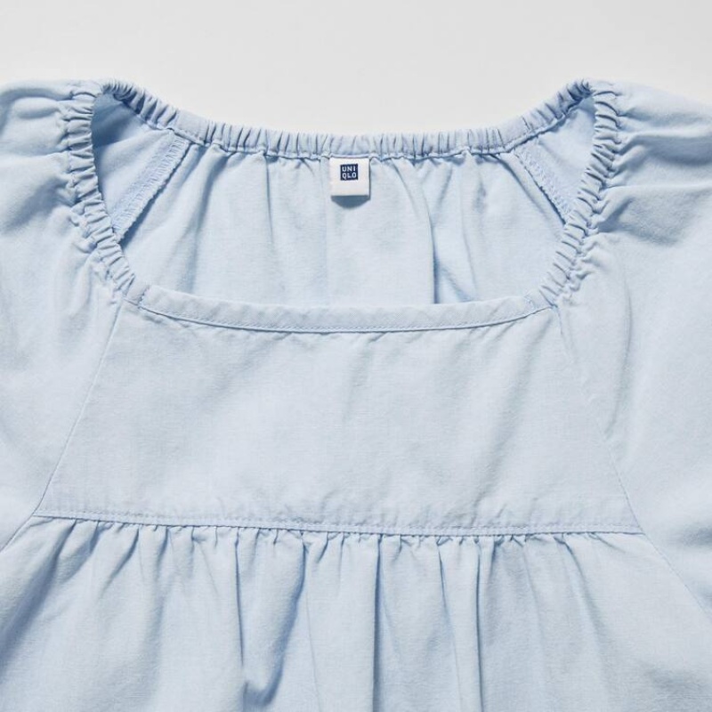 Uniqlo 100% Cotton Chambray Gathered Kids' Blouse Blue | XWGQFC086