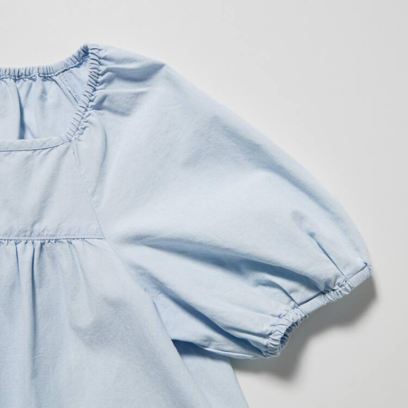 Uniqlo 100% Cotton Chambray Gathered Kids' Blouse Blue | XWGQFC086