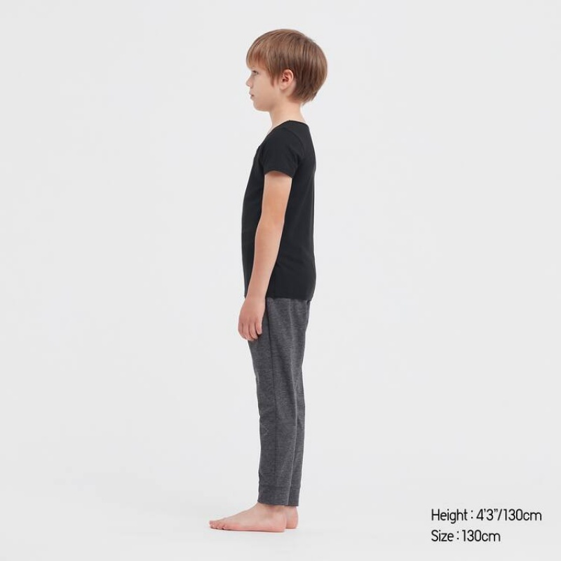 Uniqlo Airism Cotton Blend Scoop Neck Short Sleeved Kids' T Shirts Black | DYMIEZ930