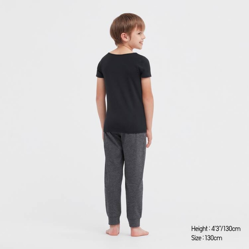 Uniqlo Airism Cotton Blend Scoop Neck Short Sleeved Kids' T Shirts Black | DYMIEZ930