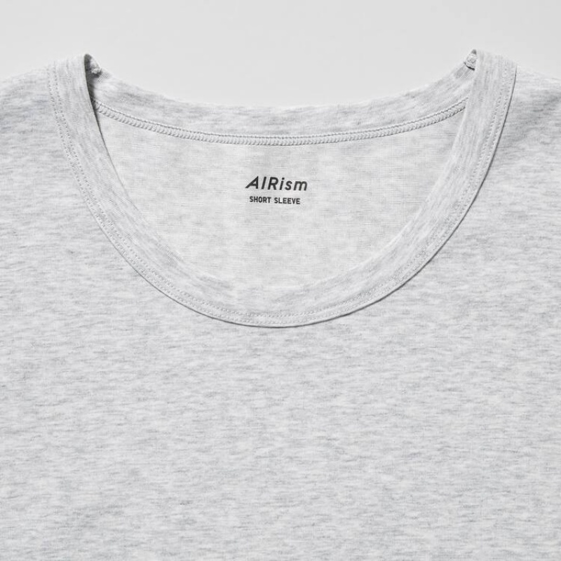 Uniqlo Airism Cotton Crew Neck Short Sleeved Men's T Shirts Grey | OMHPBK523