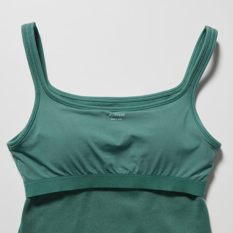 Uniqlo Airism Cotton Cropped Sleeveless Women's Vest Green | KHUPQN710