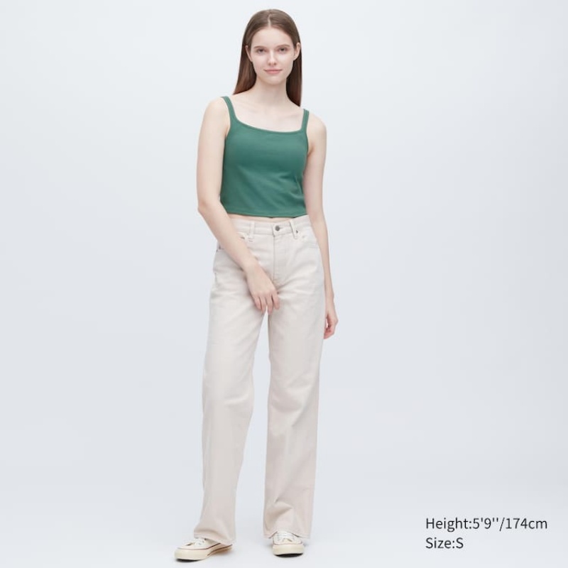 Uniqlo Airism Cotton Cropped Sleeveless Women's Vest Green | KHUPQN710