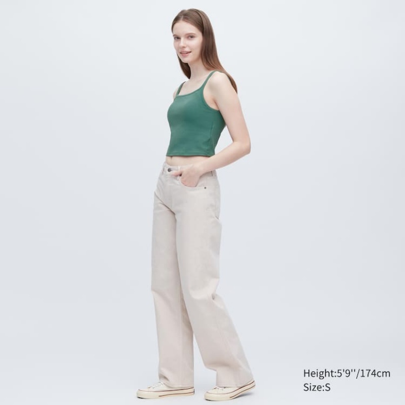 Uniqlo Airism Cotton Cropped Sleeveless Women's Vest Green | KHUPQN710