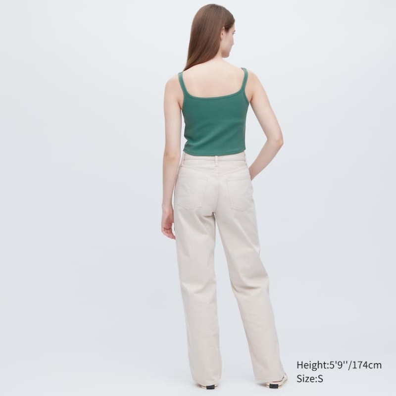 Uniqlo Airism Cotton Cropped Sleeveless Women's Vest Green | KHUPQN710