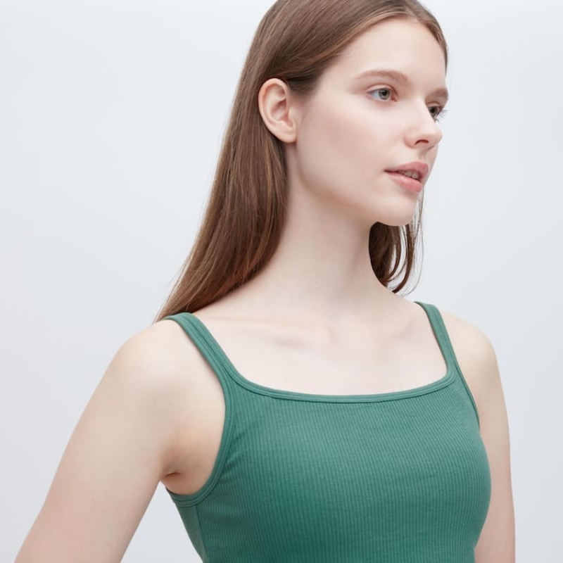 Uniqlo Airism Cotton Cropped Sleeveless Women's Vest Green | KHUPQN710