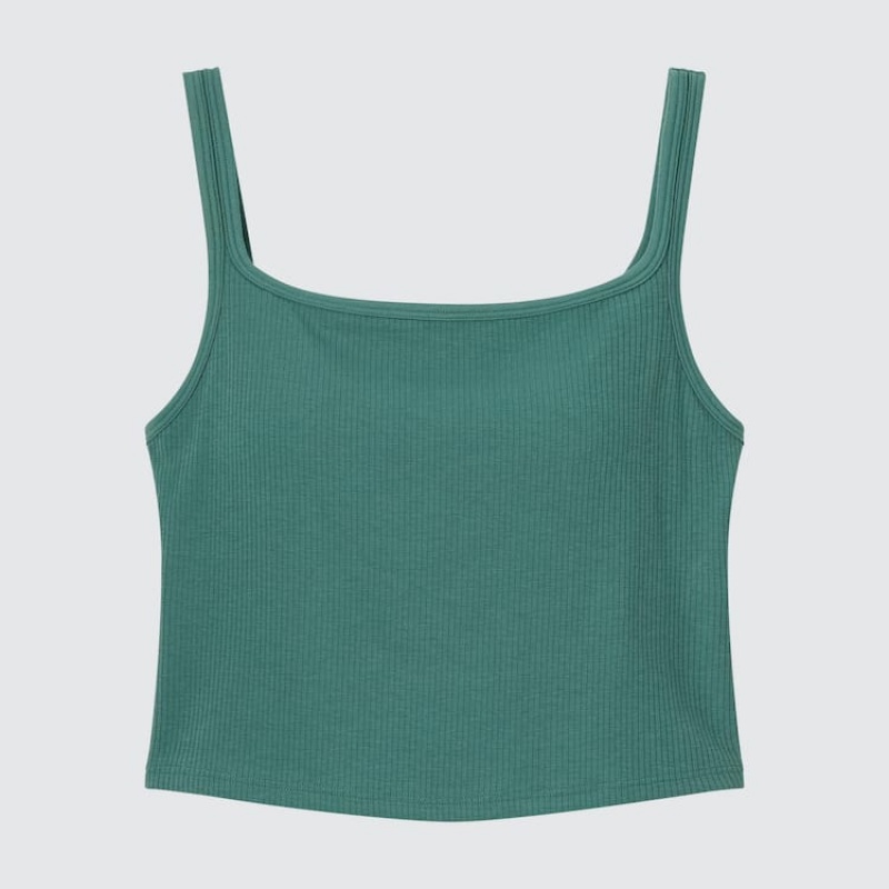 Uniqlo Airism Cotton Cropped Sleeveless Women's Vest Green | KHUPQN710