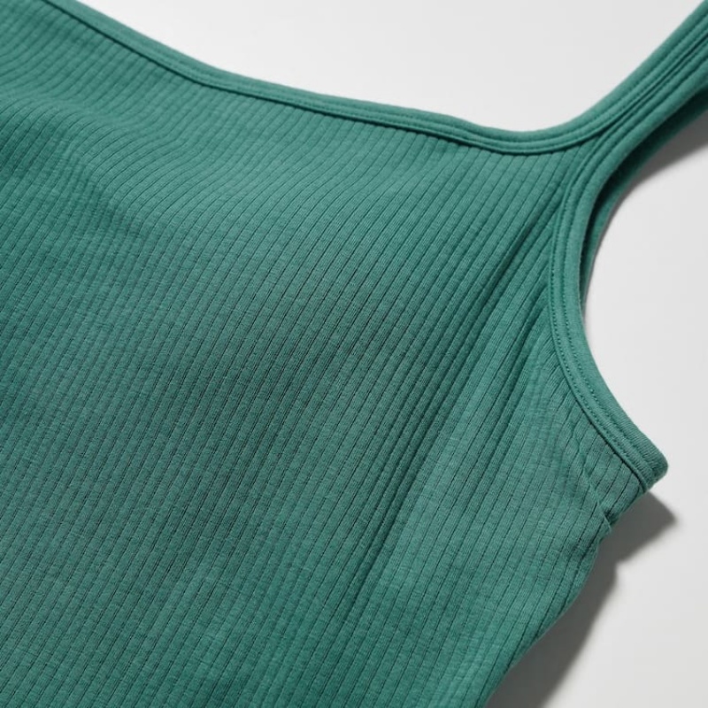 Uniqlo Airism Cotton Cropped Sleeveless Women's Vest Green | KHUPQN710