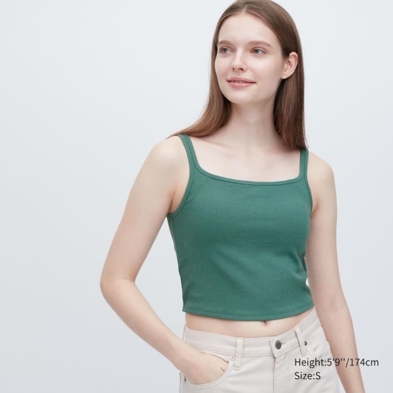 Uniqlo Airism Cotton Cropped Sleeveless Women\'s Vest Green | KHUPQN710