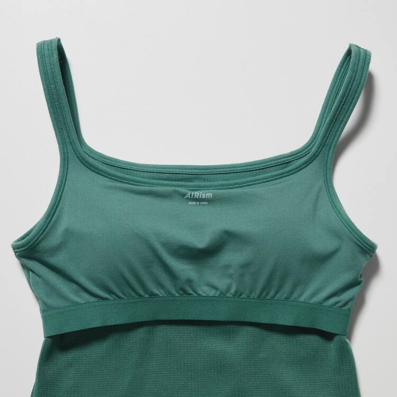 Uniqlo Airism Cotton Cropped Sleeveless Women's Tops Green | TWHLMU504