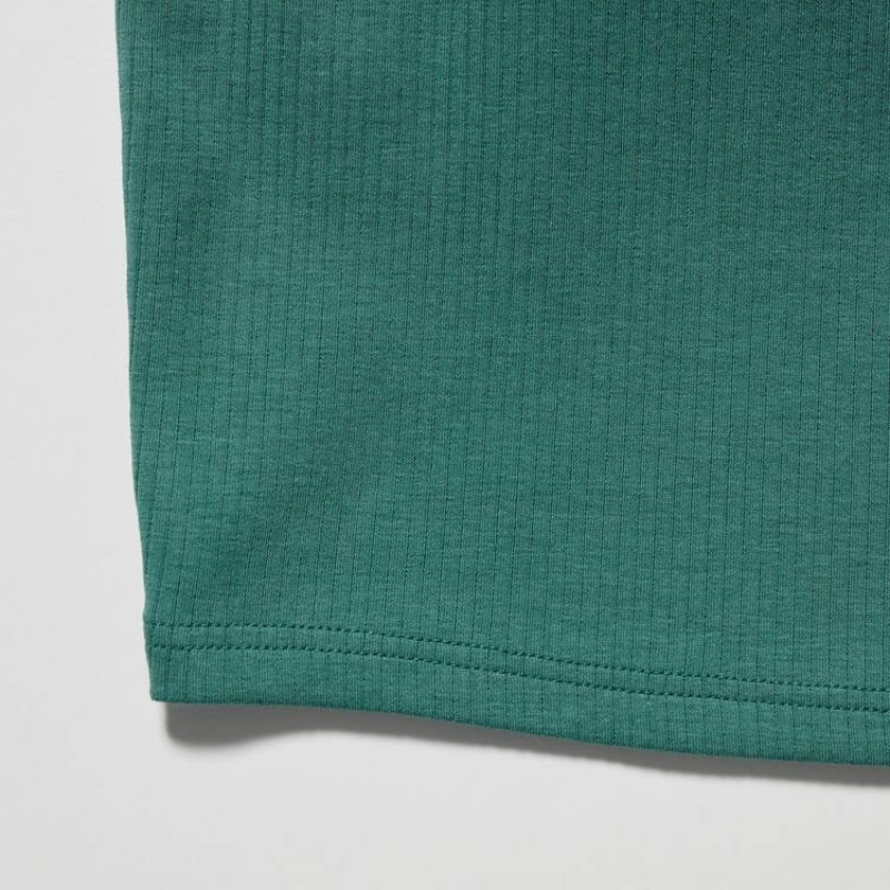 Uniqlo Airism Cotton Cropped Sleeveless Women's Tops Green | TWHLMU504