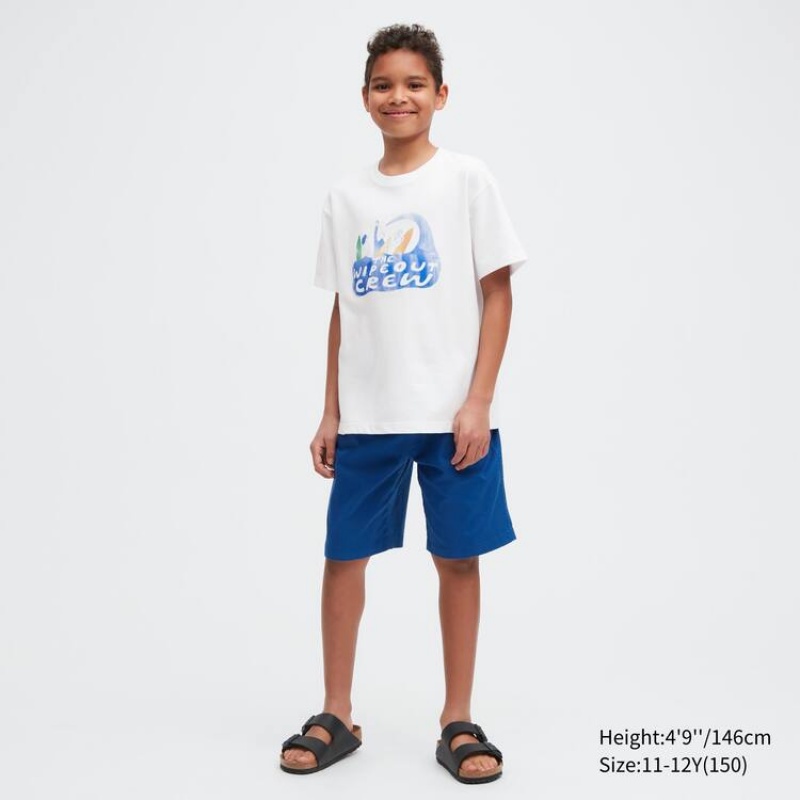 Uniqlo Airism Cotton Graphic Short Sleeved Kids' T Shirts White | OJQFXZ938