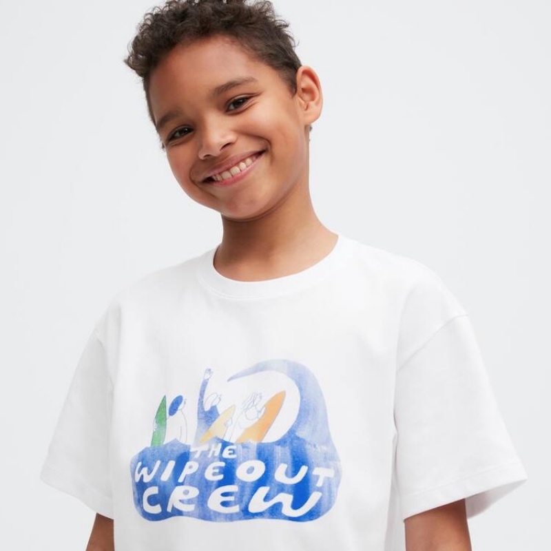 Uniqlo Airism Cotton Graphic Short Sleeved Kids' T Shirts White | OJQFXZ938