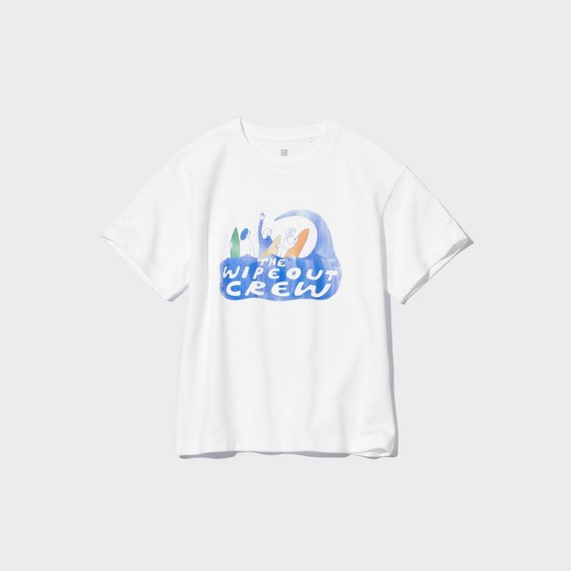 Uniqlo Airism Cotton Graphic Short Sleeved Kids' T Shirts White | OJQFXZ938