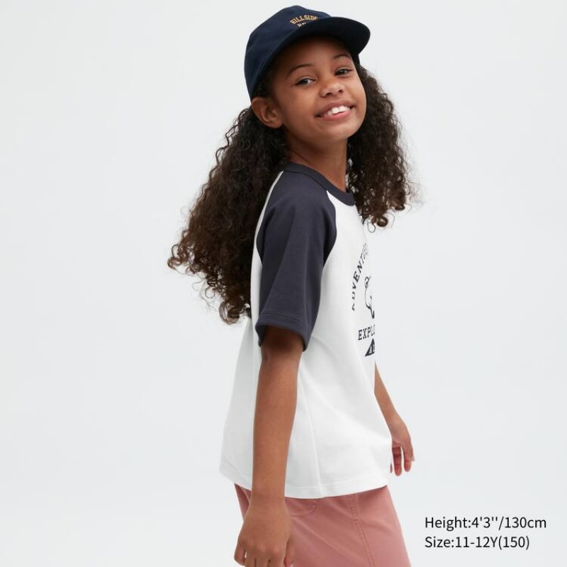 Uniqlo Airism Cotton Graphic Short Sleeved Kids' T Shirts White | WVZBJL165