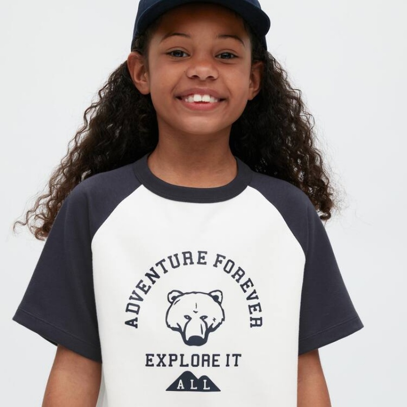 Uniqlo Airism Cotton Graphic Short Sleeved Kids' T Shirts White | WVZBJL165