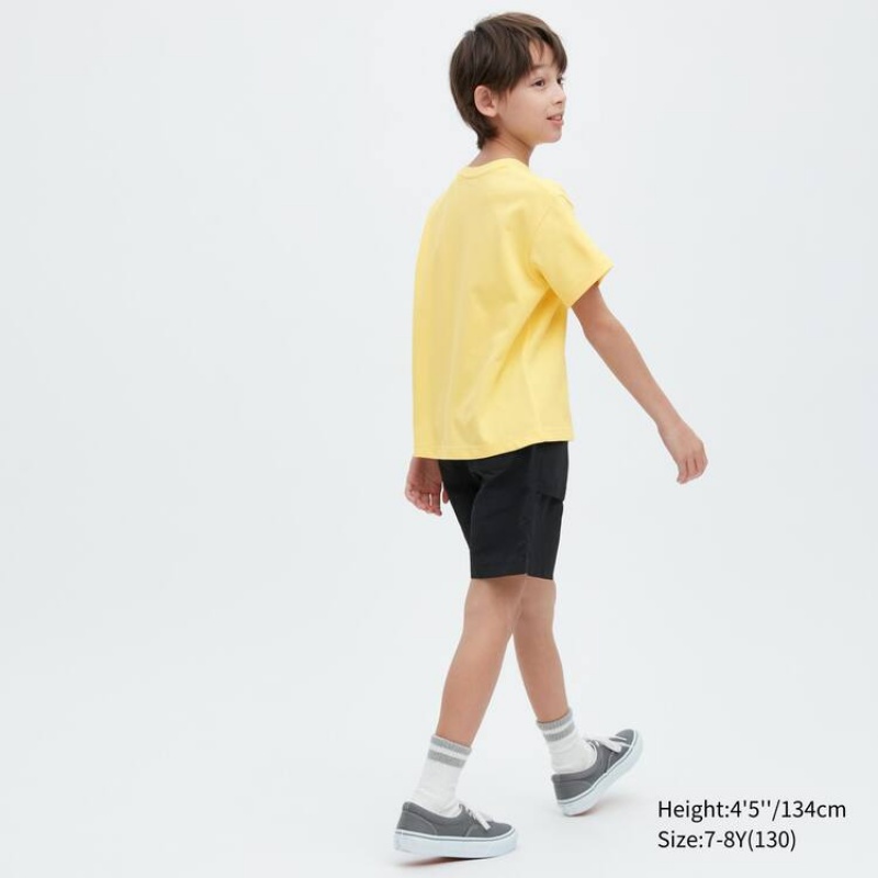 Uniqlo Airism Cotton Graphic Short Sleeved Kids' T Shirts Yellow | ZKPSVX765