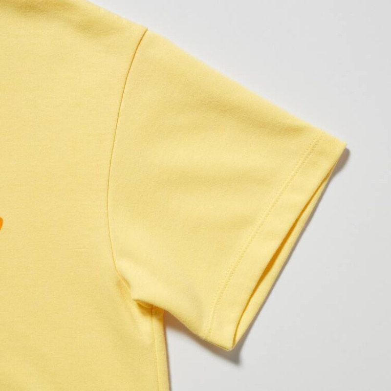 Uniqlo Airism Cotton Graphic Short Sleeved Kids' T Shirts Yellow | ZKPSVX765