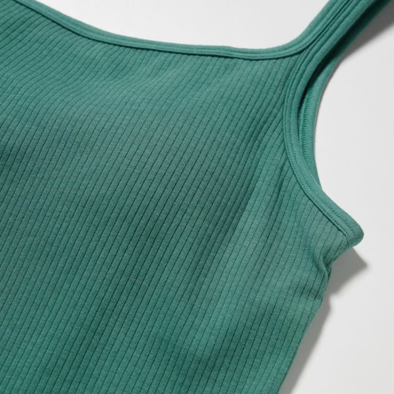 Uniqlo Airism Cotton Ribbed Sleeveless Women's Vest Green | BMWPCH310