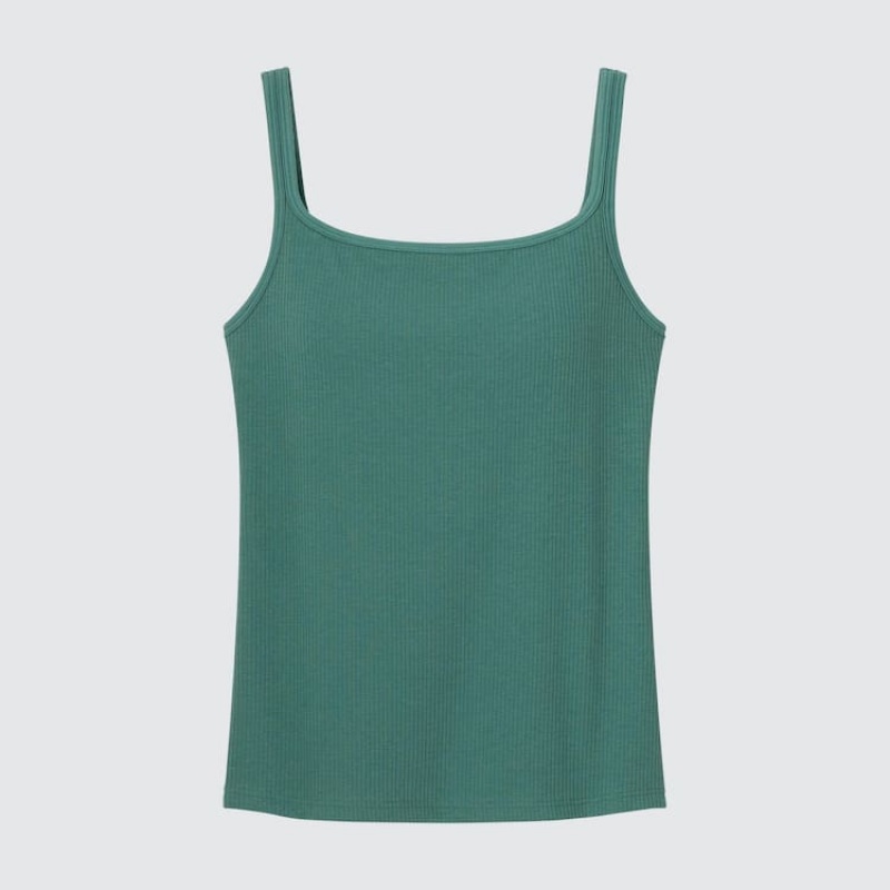 Uniqlo Airism Cotton Ribbed Sleeveless Women's Bras Green | QCPXNM631