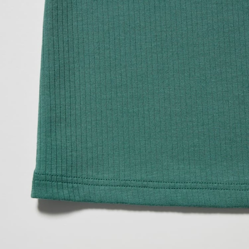 Uniqlo Airism Cotton Ribbed Sleeveless Women's Bras Green | QCPXNM631