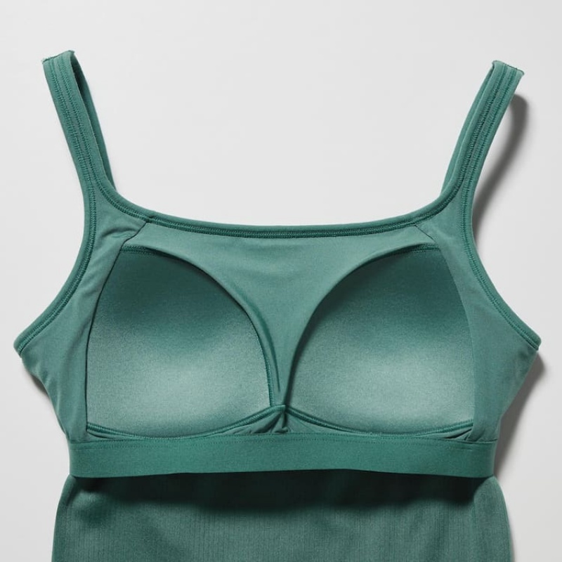 Uniqlo Airism Cotton Ribbed Sleeveless Women's Bras Green | QCPXNM631