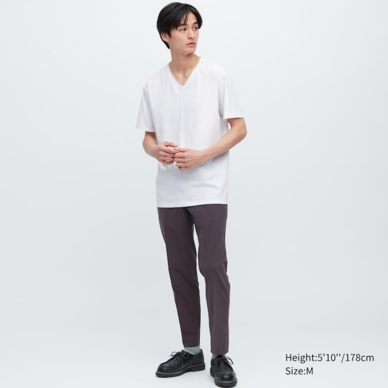 Uniqlo Airism Cotton V Neck Short Sleeved Men's T Shirts White | EUXDYT597