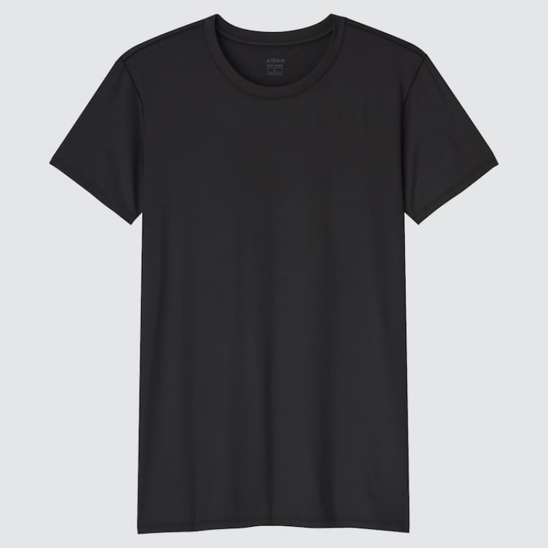 Uniqlo Airism Crew Neck Men\'s T Shirts Black | ALMBZD830