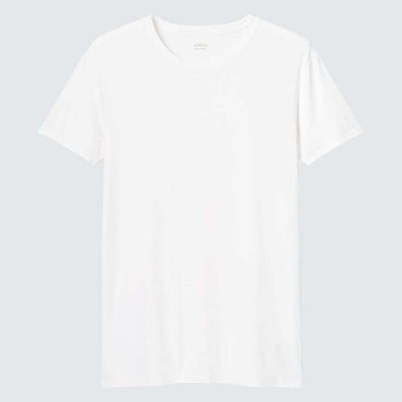 Uniqlo Airism Crew Neck Short Sleeved Men's T Shirts White | WAJRMH817