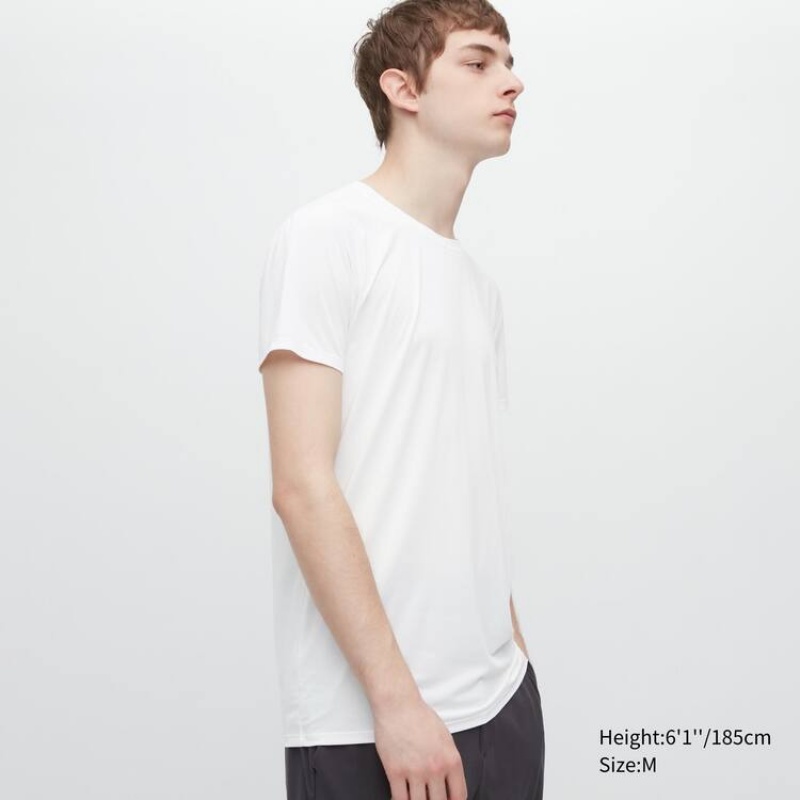 Uniqlo Airism Crew Neck Short Sleeved Men\'s T Shirts White | WAJRMH817