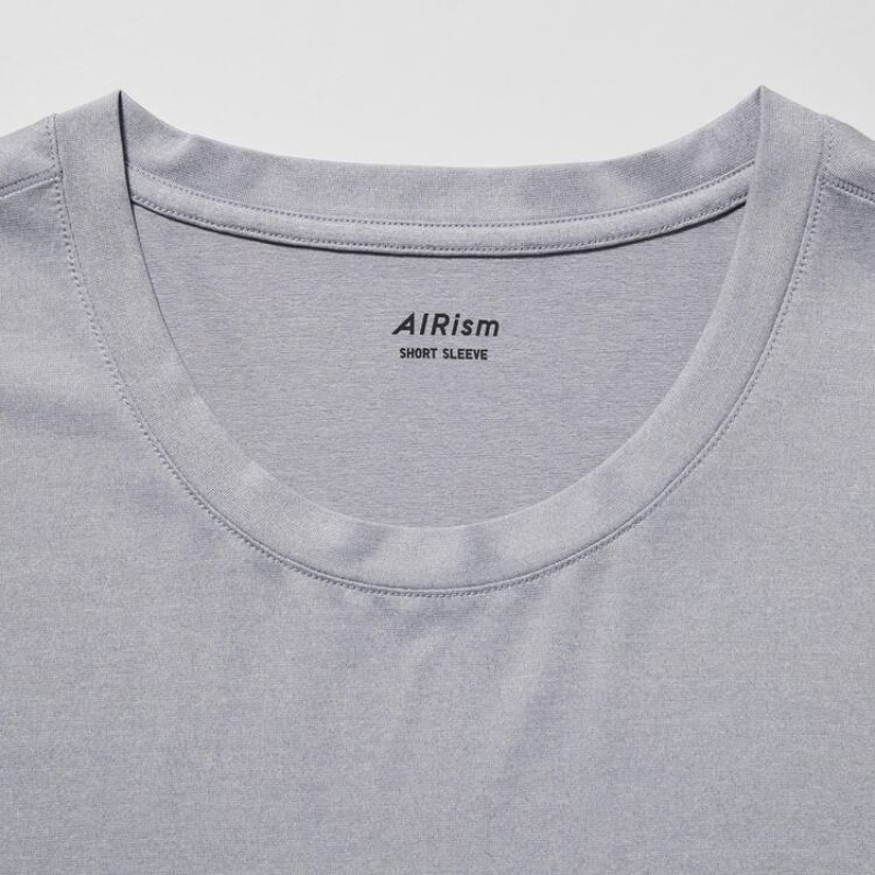 Uniqlo Airism Heather Crew Neck Short Sleeved Men's T Shirts Light Grey | FYGWHX189