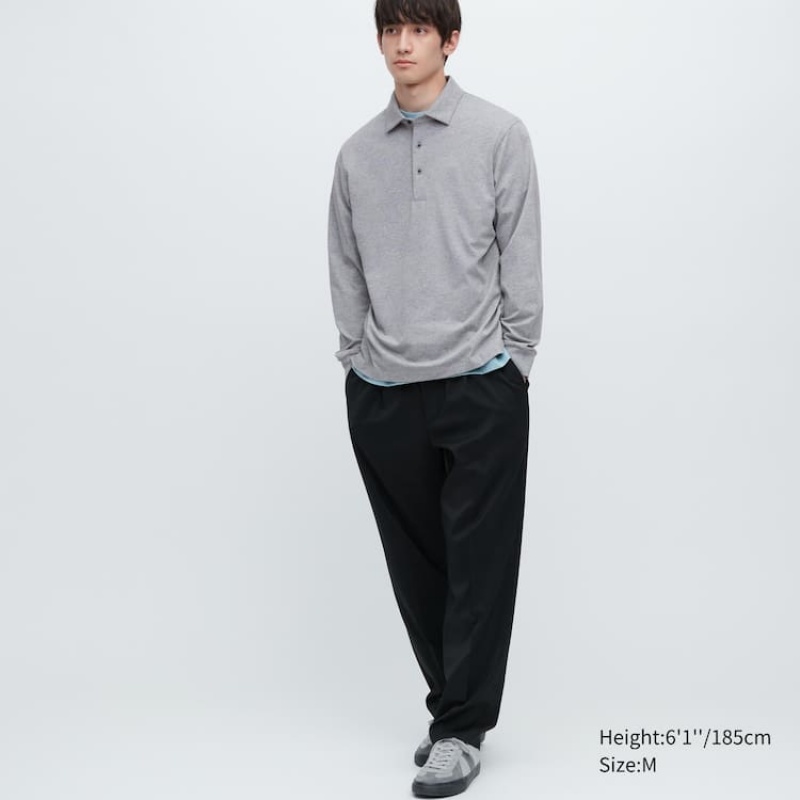 Uniqlo Airism Long Sleeve Men's Polo Shirts Grey | WXBCSI957