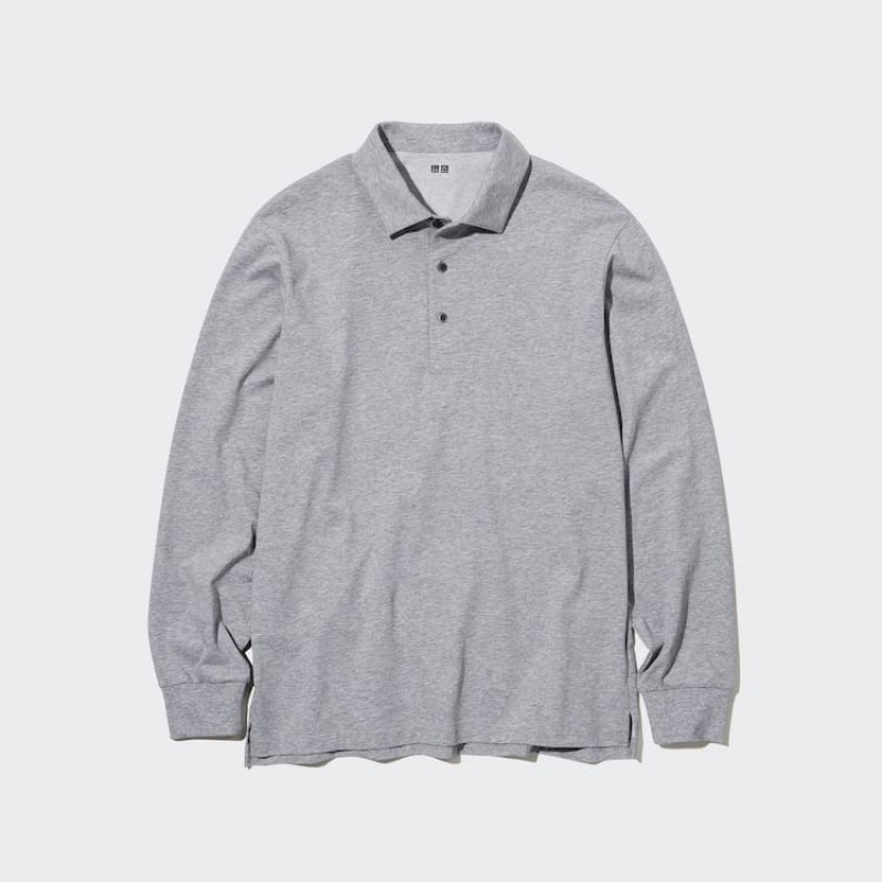 Uniqlo Airism Long Sleeve Men's Polo Shirts Grey | WXBCSI957