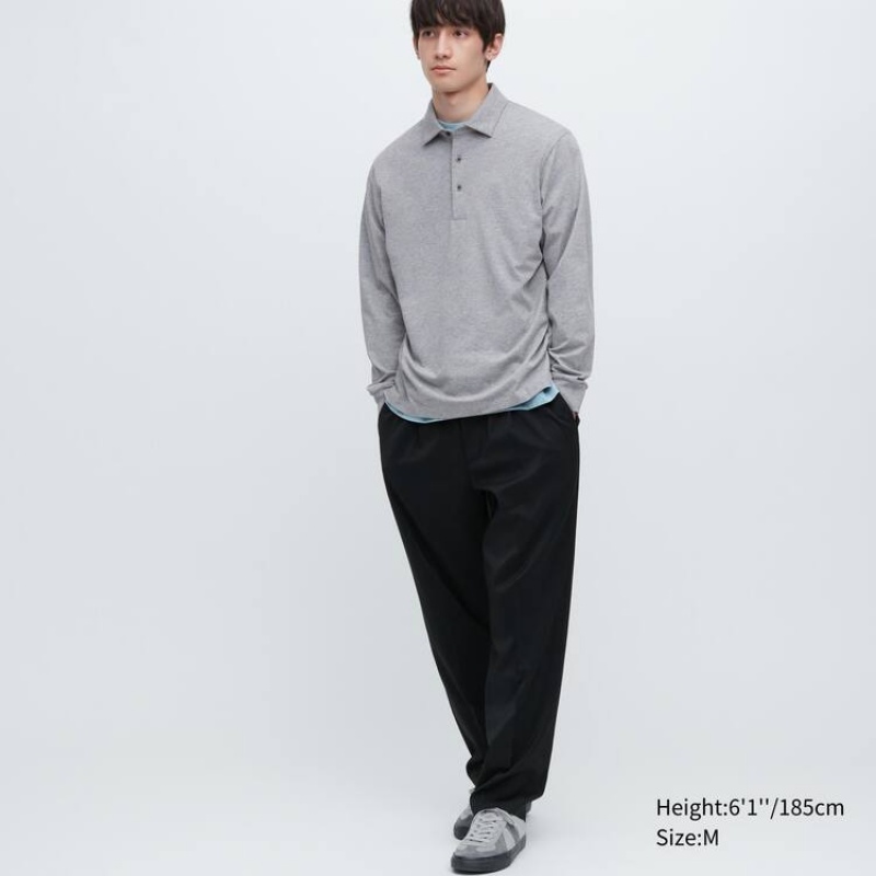 Uniqlo Airism Long Sleeve Men's Polo Shirts Grey | WJNBIK906