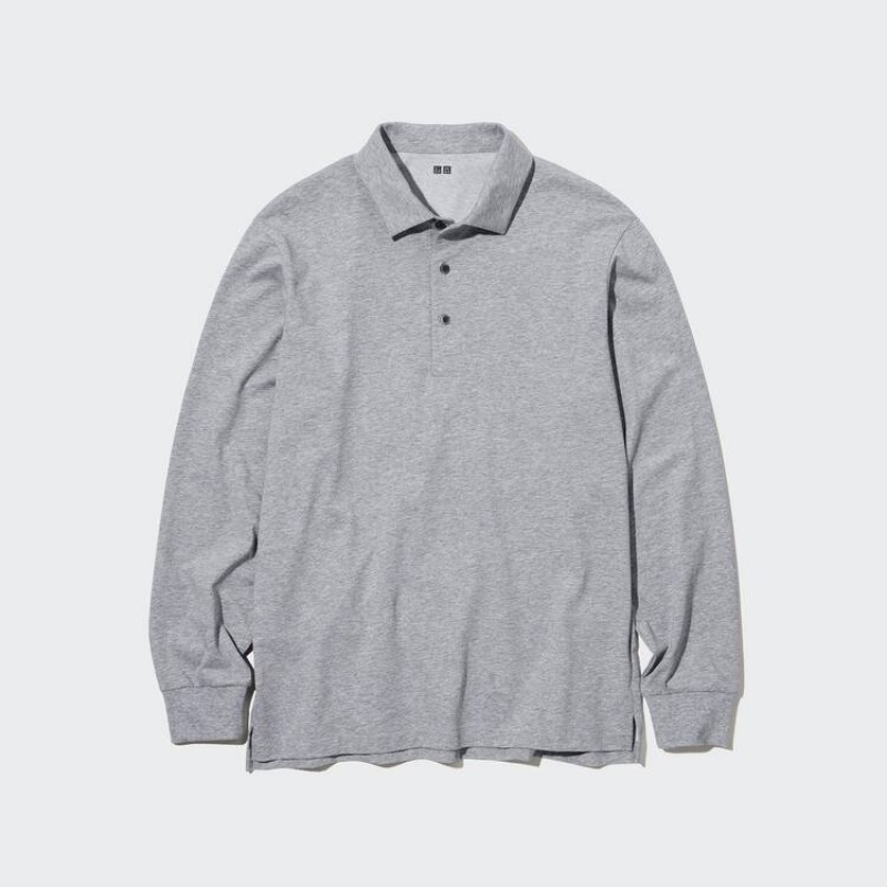 Uniqlo Airism Long Sleeve Men's Polo Shirts Grey | WJNBIK906