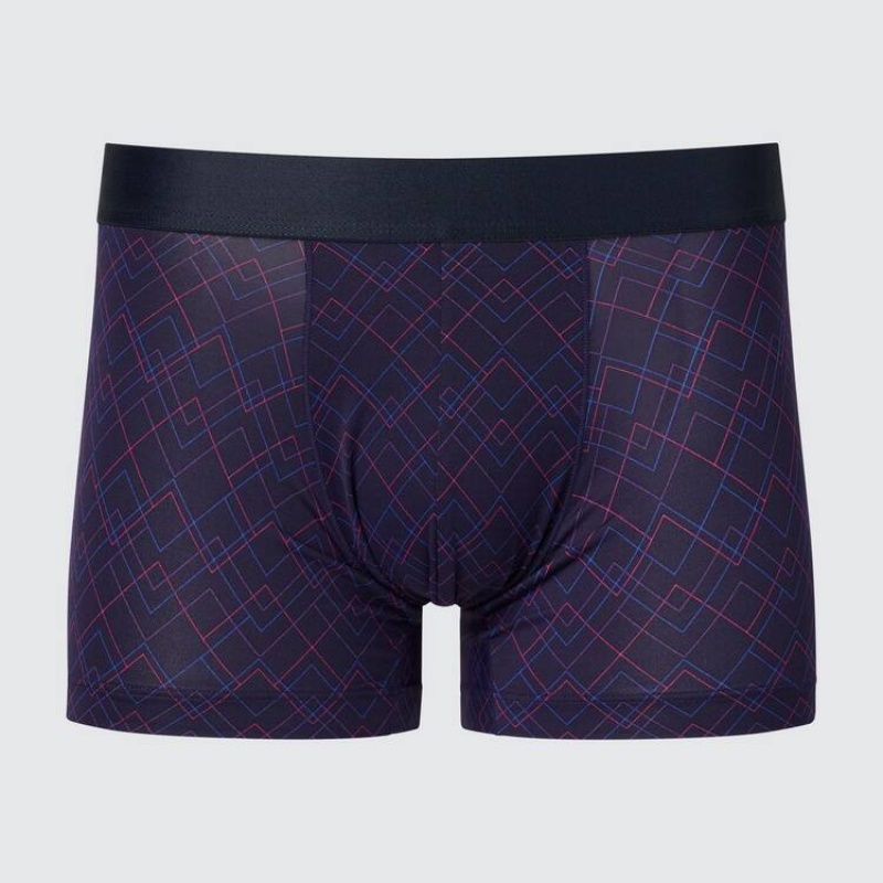 Uniqlo Airism Low Rise Printed Boxers Men\'s Underwear Navy | UIQTVJ159