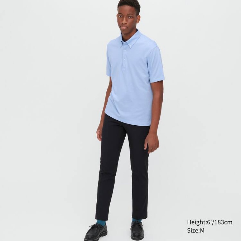 Uniqlo Airism Piqué Men's Polo Shirts Light Blue | UXDSCT503