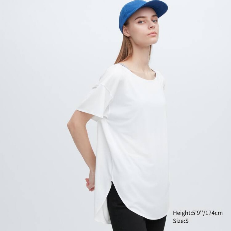 Uniqlo Airism Seamless Boat Neck Longline Women\'s T Shirts White | GLQICP385