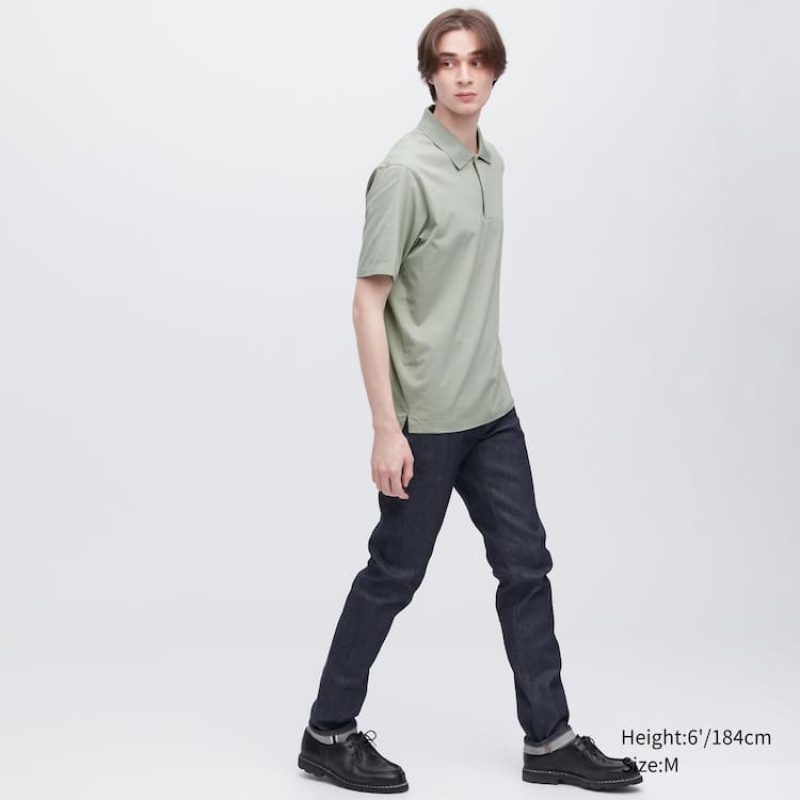 Uniqlo Airism Short Sleeve Men's Polo Shirts Green | FWTQOR514