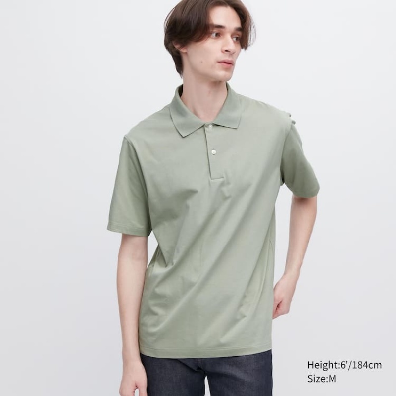 Uniqlo Airism Short Sleeve Men\'s Polo Shirts Green | FWTQOR514