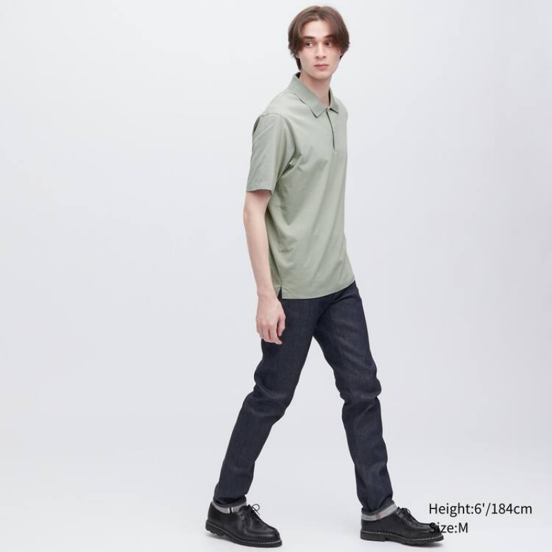 Uniqlo Airism Short Sleeve Men's Polo Shirts Green | WDRPLG308